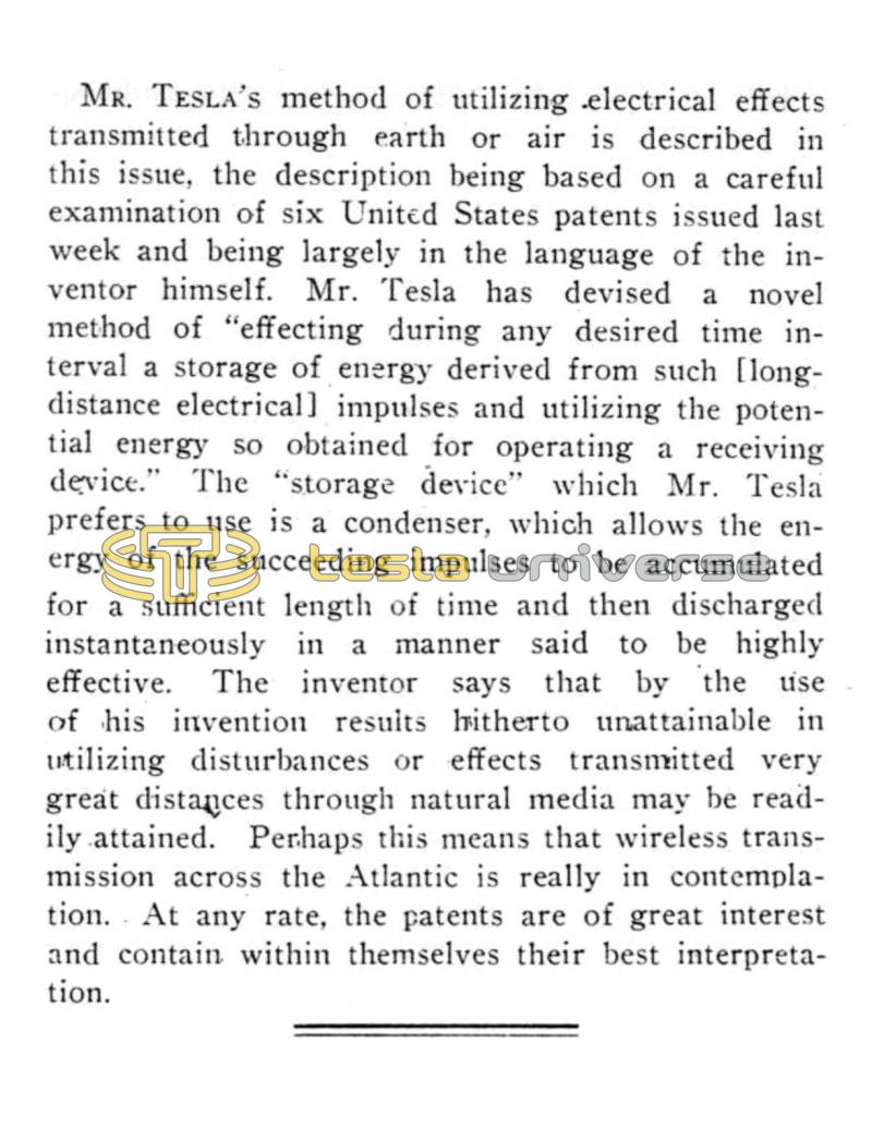 Preview of Tesla's Utilization of Electrical Effects and Radiant Energy - Editorial article
