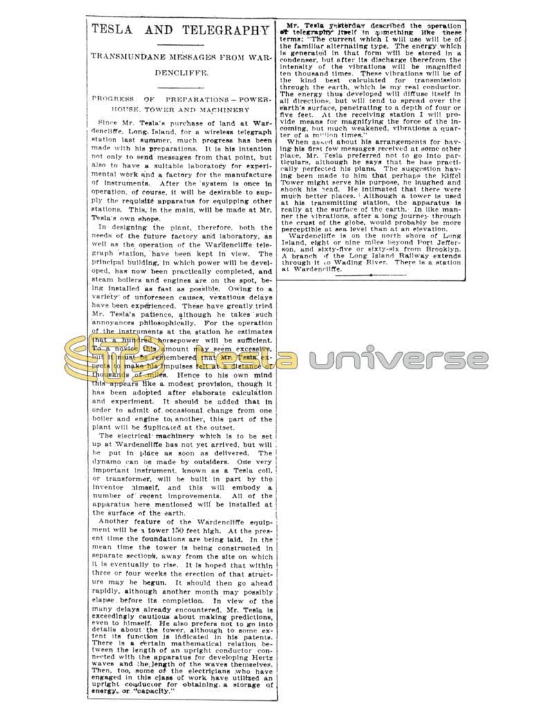 Preview of Tesla and Telegraphy article