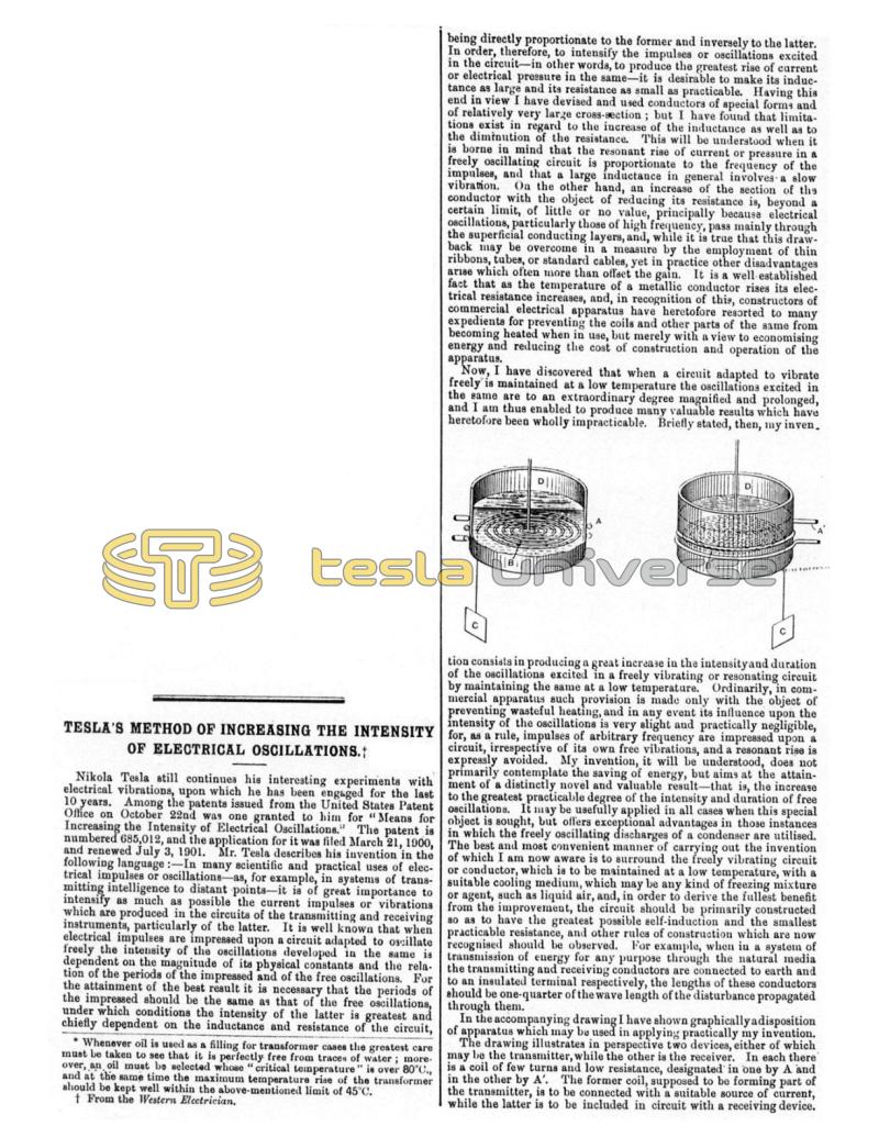 Preview of Tesla's Method of Increasing the Intensity of Electrical Oscillations (reprint) article