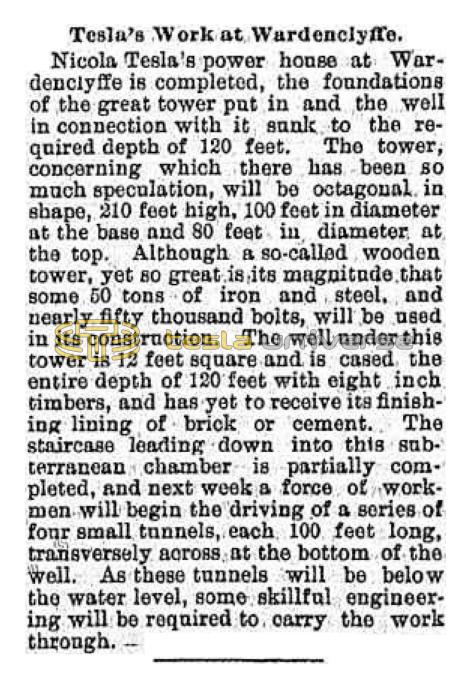 Preview of Tesla's Work at Wardenclyffe (Feb. 7, 1902) article