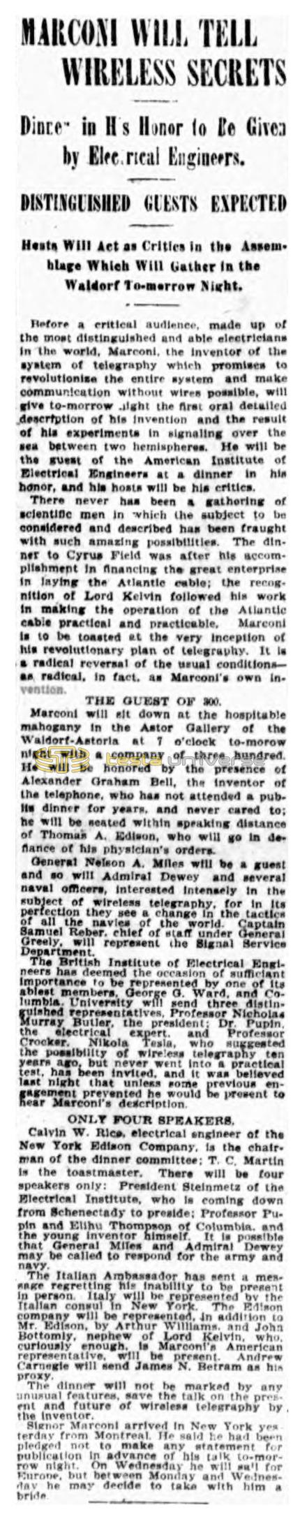 Preview of Marconi Will Tell Wireless Secrets article