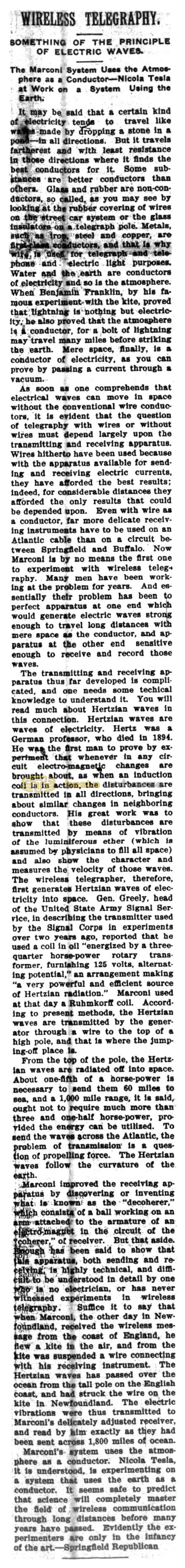 Preview of Wireless Telegraphy - Something of the Principle of Electric Waves article