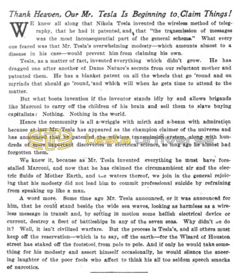 Preview of Thank Heaven, Our Mr. Tesla Is Beginning to Claim Things! article