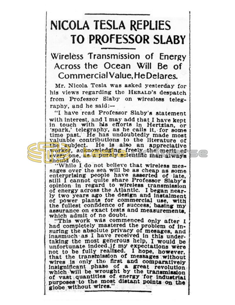 Preview of Nikola Tesla Replies to Professor Slaby article
