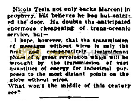 Preview of Nikola Tesla Backs Marconi? article