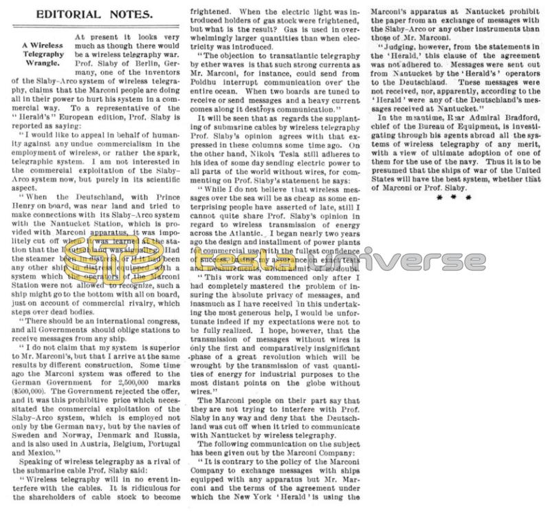 Preview of Editorial Notes - A Wireless Telegraphy Wrangle article
