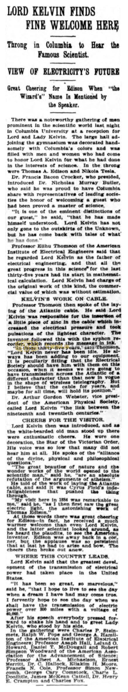 Preview of Lord Kelvin Finds Fine Welcome Here article
