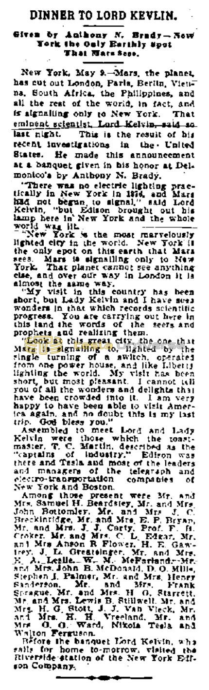 Preview of Dinner to Lord Kelvin article