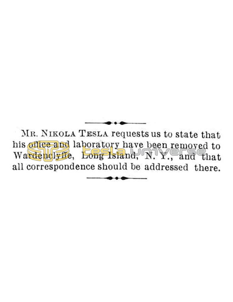 Preview of Nikola Tesla Announces Move To Wardenclyffe article