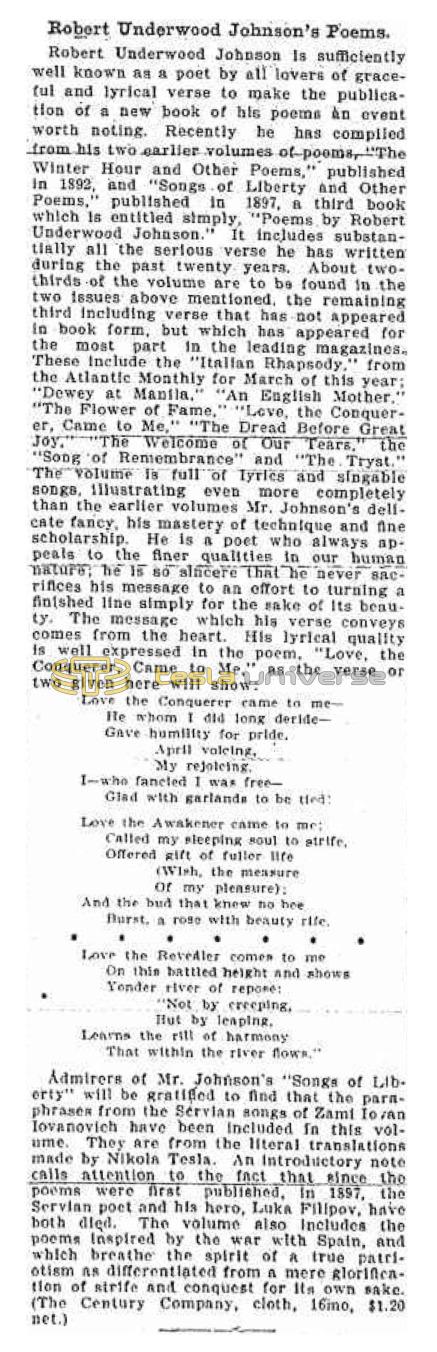 Preview of Robert Underwood Johnson's Poems article