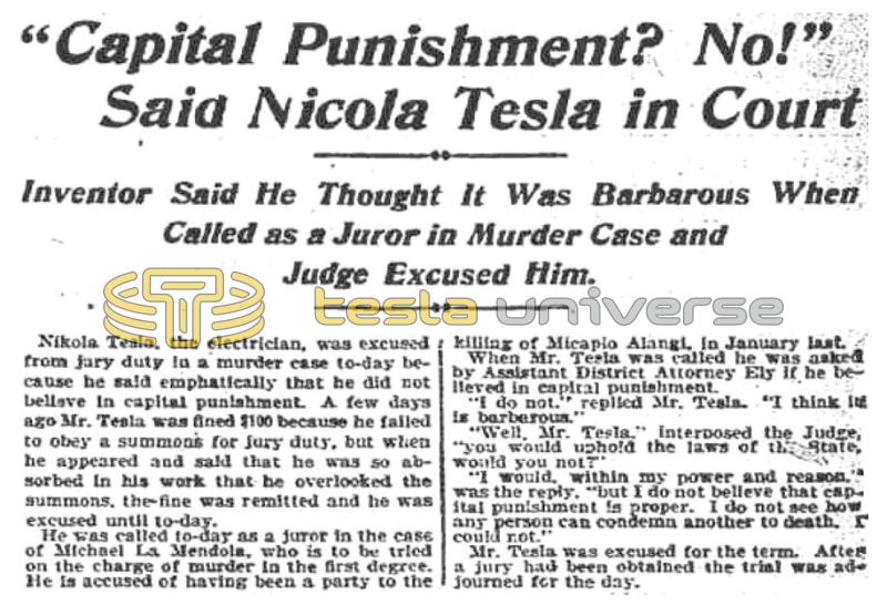Preview of "Capital Punishment? No!" Said Nikola Tesla in Court article
