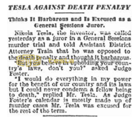 Preview of Tesla Against Death Penalty - Thinks It Barbarous and Is Excused as a General Sessions Juror article