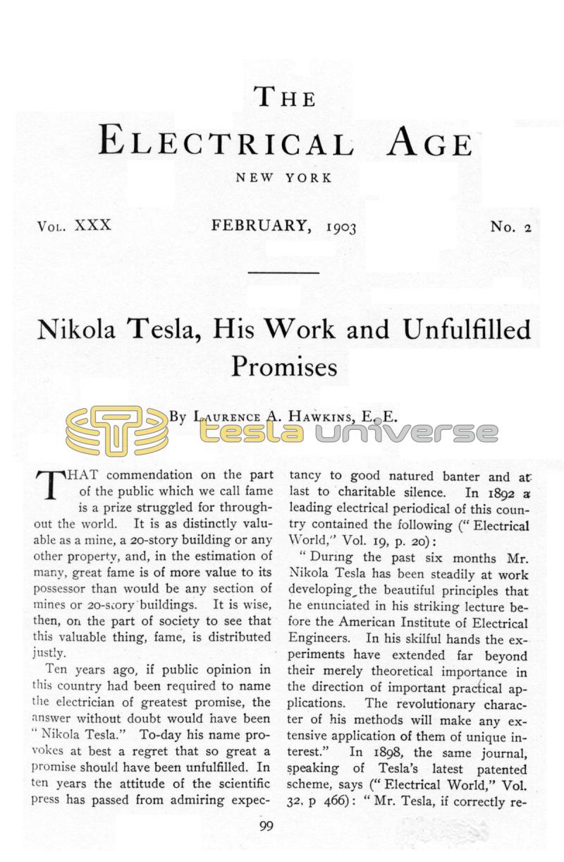 Nikola Tesla, His Work and Unfulfilled Promises - Page 1
