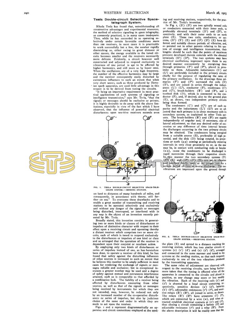 Preview of Tesla Double-Circuit Selective Space Telegraph System article