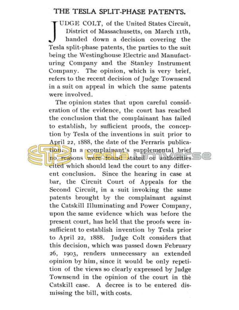 Preview of The Tesla Split-Phase Patents - Judge Colt's Decision article