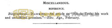 Preview of Announcement of "Nikola Tesla, his Work and Unfulfilled Promises" article article