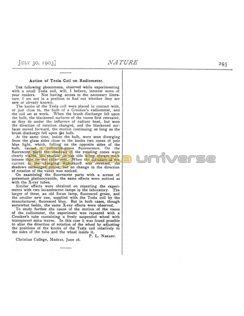Preview of Action of Tesla Coil on Radiometer article