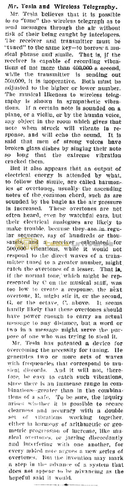 Preview of Mr. Tesla and Wireless Telegraphy article