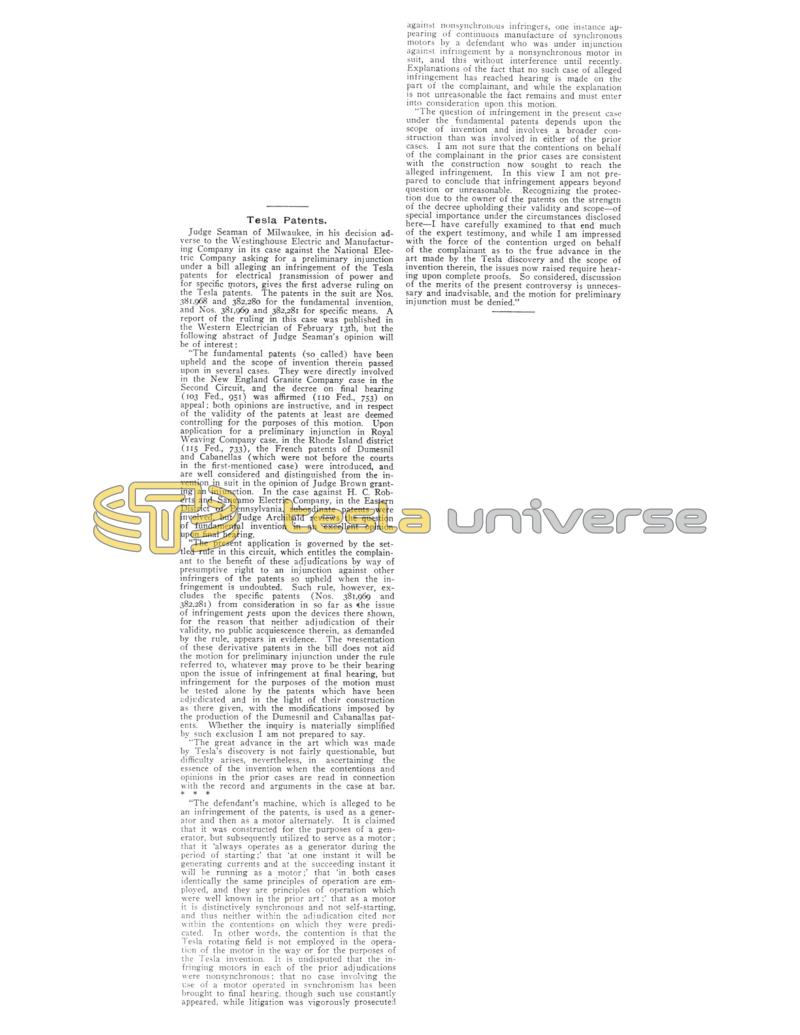 Preview of Tesla Patents - Judge Seaman Makes Decision article
