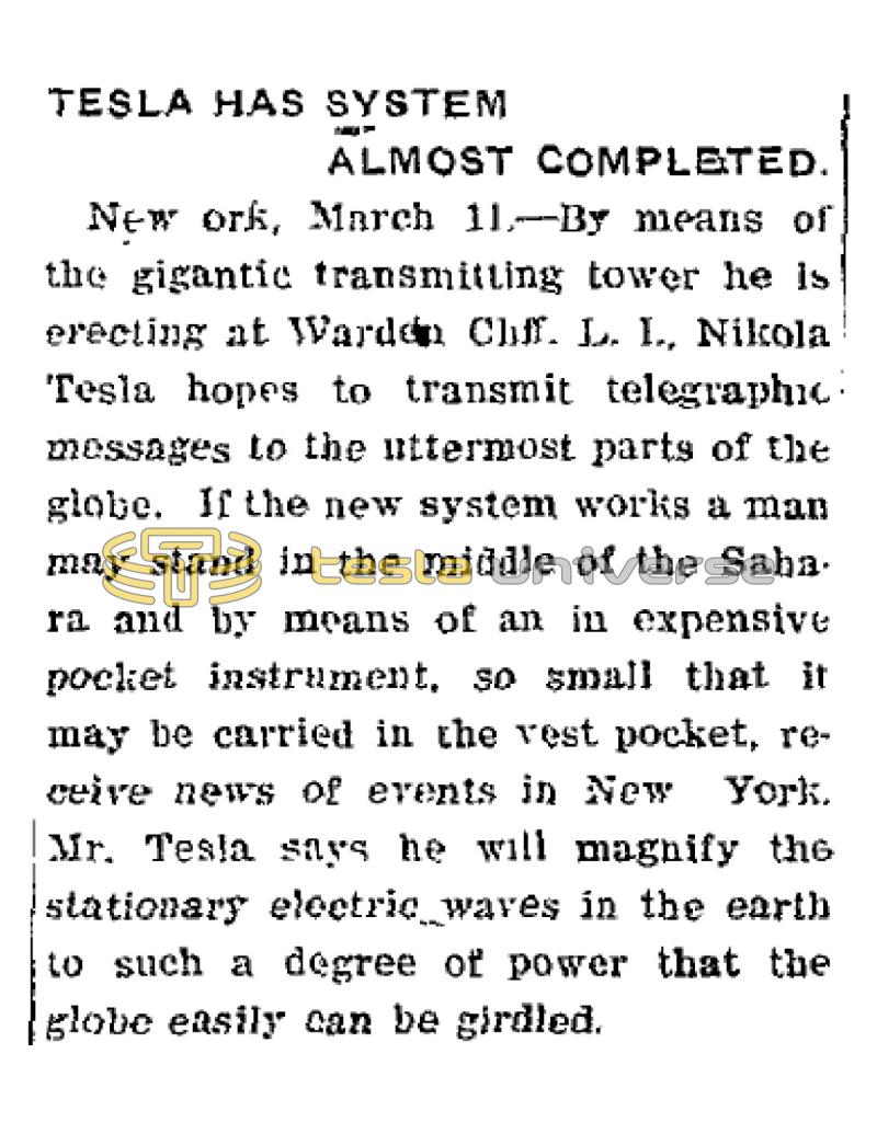 Preview of Tesla Has System Almost Completed article