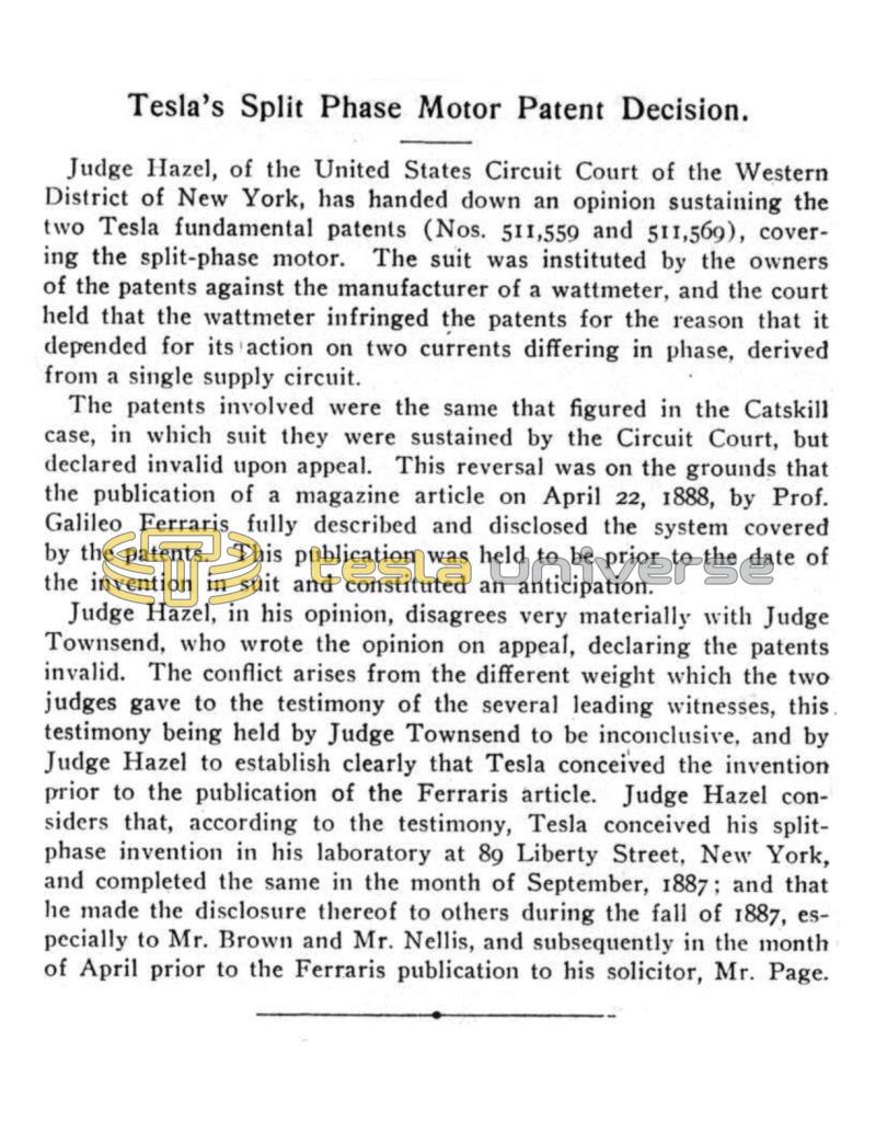 Preview of Tesla's Split Phase Motor Patent Decision article