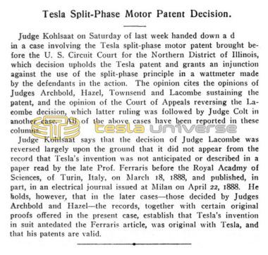 Preview of Tesla Split-Phase Motor Patent Decision article