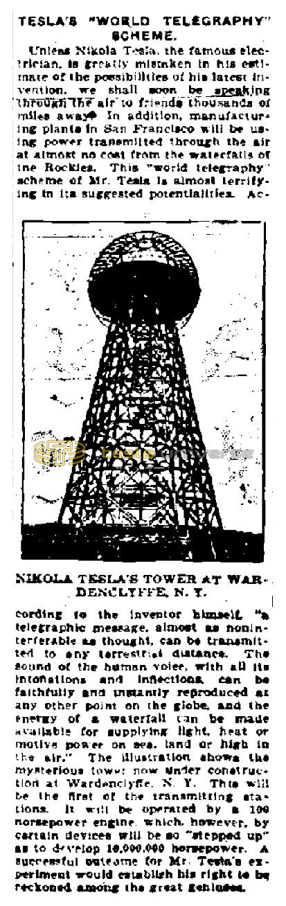 Preview of Tesla's "World Telegraphy" Scheme article