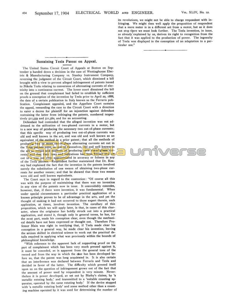 Preview of Sustaining Nikola Tesla Patent on Appeal article