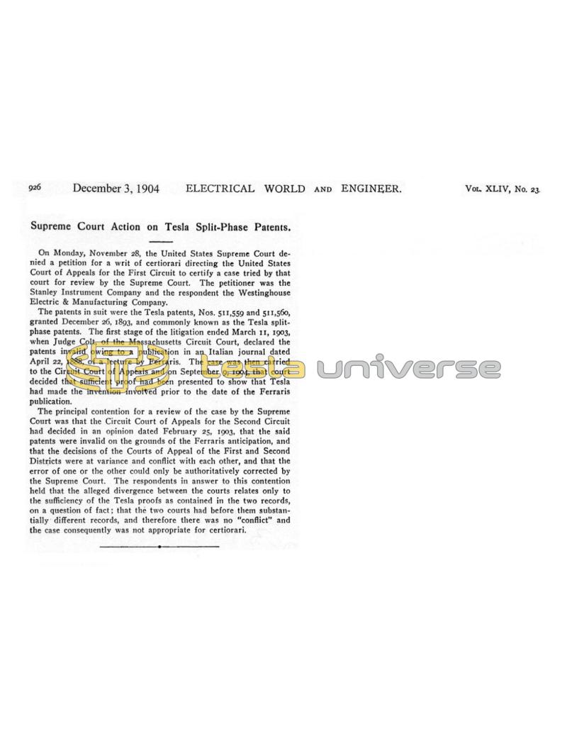 Preview of Supreme Court Action on Nikola Tesla Split-Phase Patents article