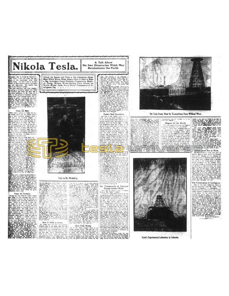 Preview of Nikola Tesla - A Talk About His New Discoveries Which May Revolutionize the World article