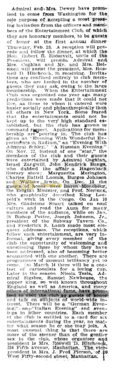Preview of Entertainment Club to Events and Guests of Honor article