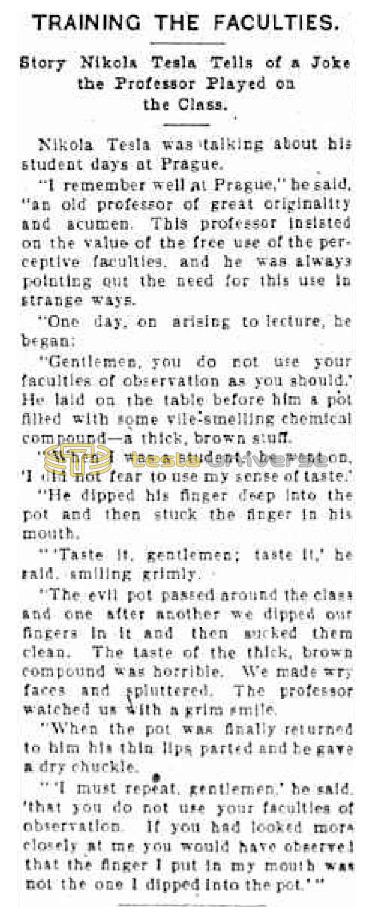 Preview of Training the Faculties - Story Nikola Tesla Tells of a Joke the Professor Played on the Class article