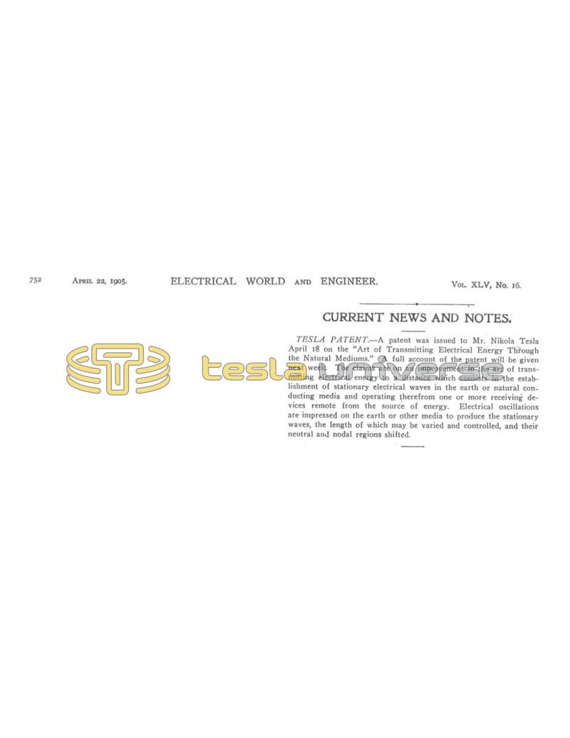 Preview of Current News and Notes: Tesla Patent article