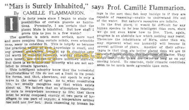 Preview of "Mars is Surely Inhabited," says Prof. Camille Flammarion article