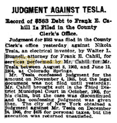 Preview of Judgment Against Tesla (Frank E. Cahill) article