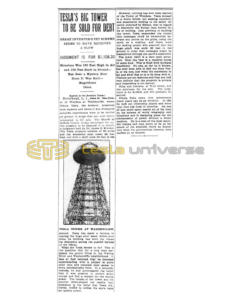 Preview of Tesla's Big Tower to be Sold for Debt article