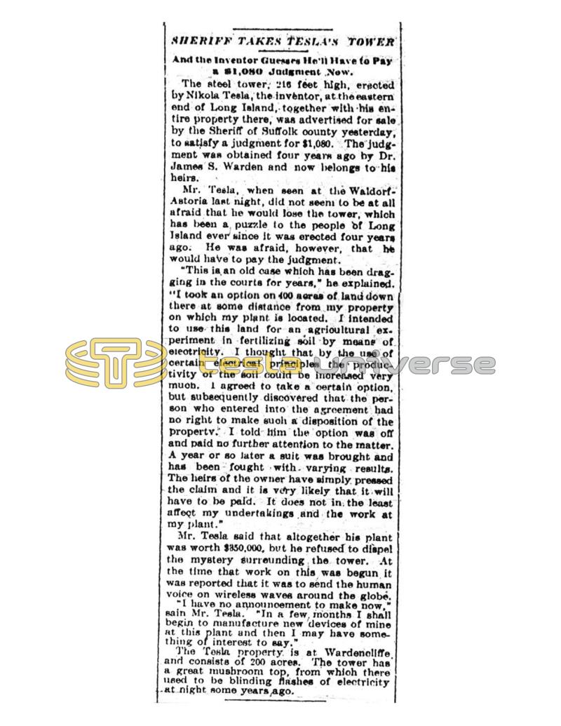 Preview of Sheriff Takes Tesla's Tower article