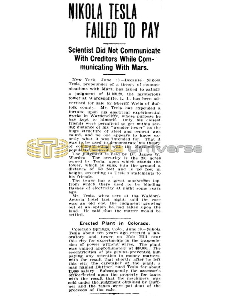 Preview of Nikola Tesla Failed to Pay article