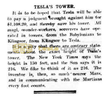 Preview of Tesla's Tower - Contrary Statements About the Exact Height article