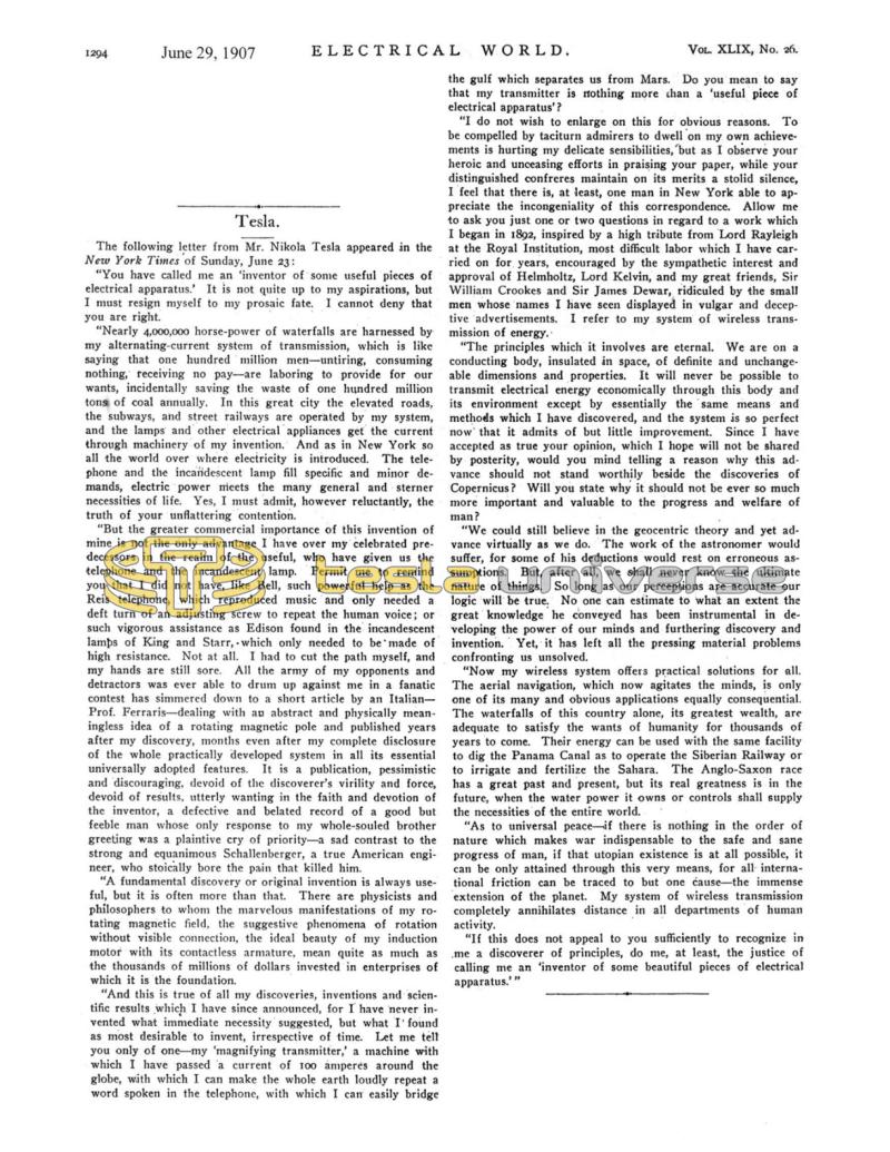 Preview of Tesla - A Letter from the Inventor to the New York Times article