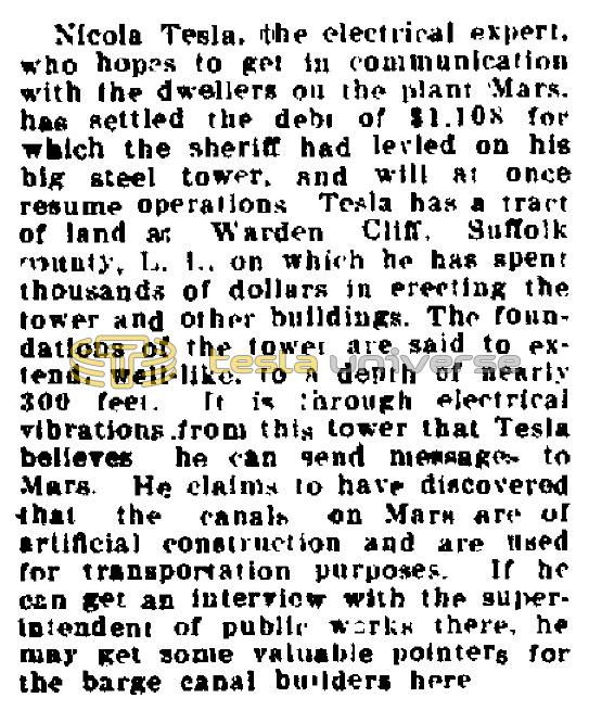 Preview of Nikola Tesla Settles Debt on Wardenclyffe article