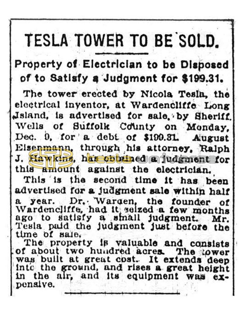 Preview of Tesla Tower To Be Sold article