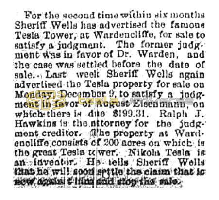 Preview of Sheriff to Sell Tesla's Tower Again article