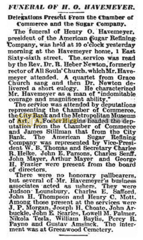 Preview of Funeral of H. O. Havemeyer article