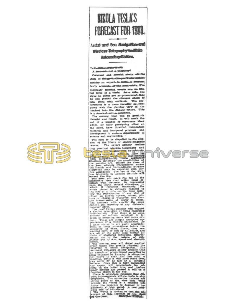 Preview of Nikola Tesla's Forecast for 1908 article