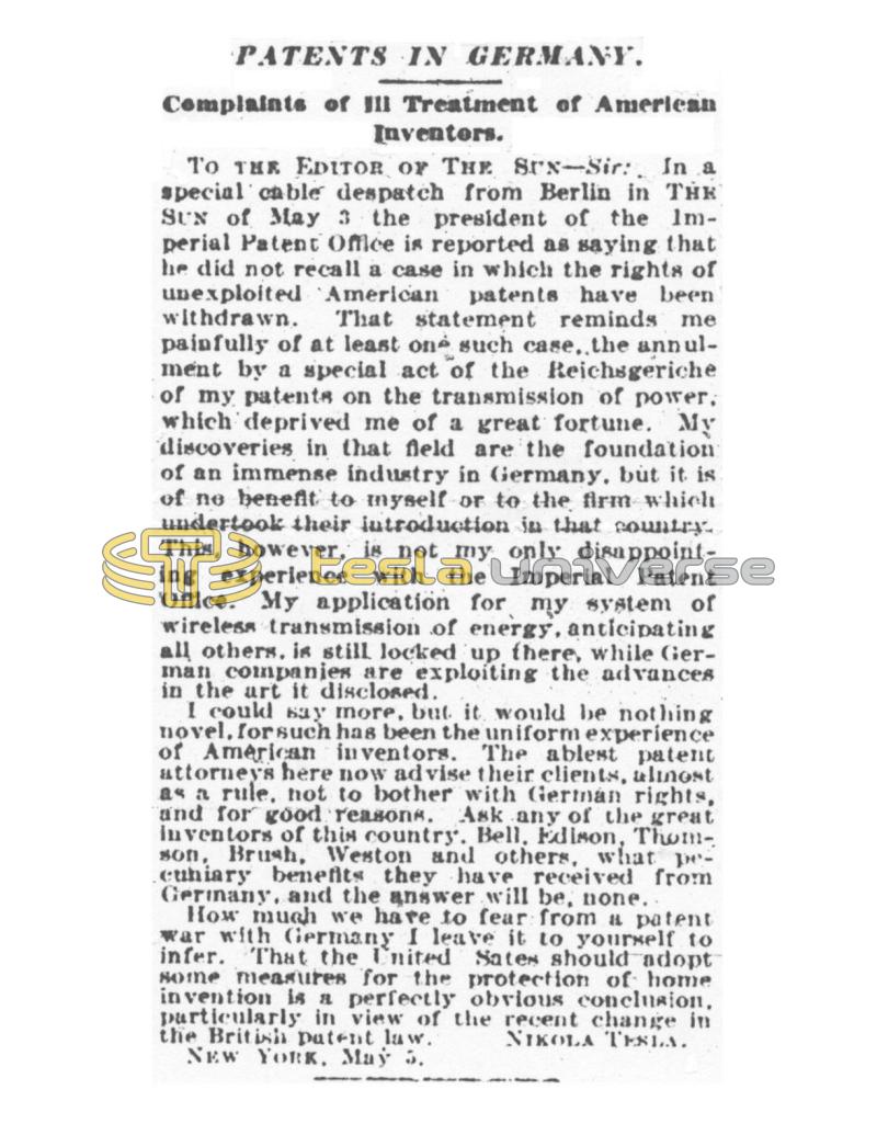 Preview of Patents in Germany - Complaints of Ill Treatment of American Inventors article