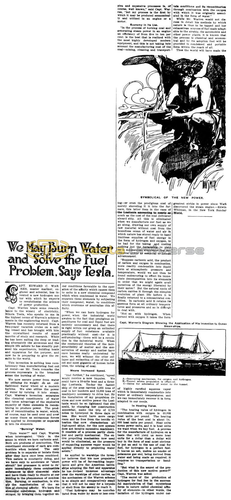 Preview of We May Burn Water and Solve the Fuel Problem, Says Tesla article