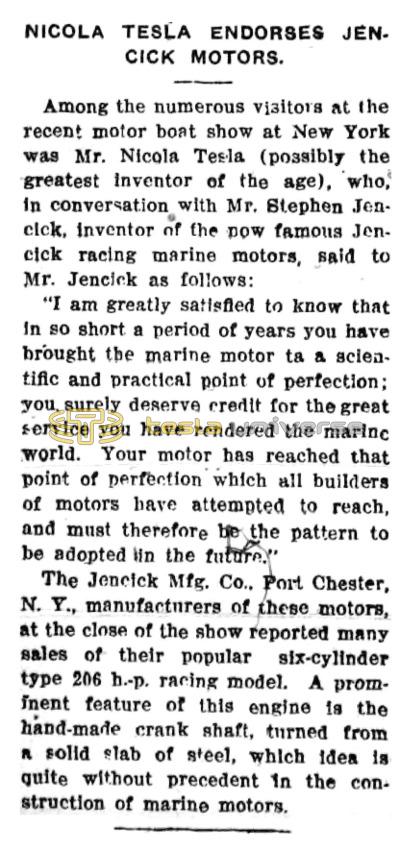 Preview of Nikola Tesla Endorses Jencick Motors article