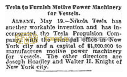 Preview of Tesla to Furnish Motive Power Machinery for Vessels article