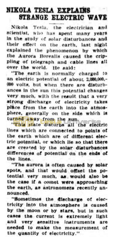 Preview of Nikola Tesla Explains Strange Electric Wave article